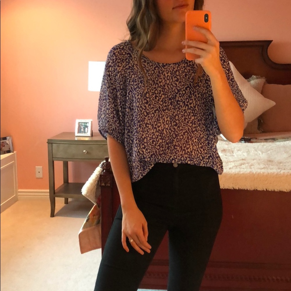 Francescas Blue Cheetah Print Blouse